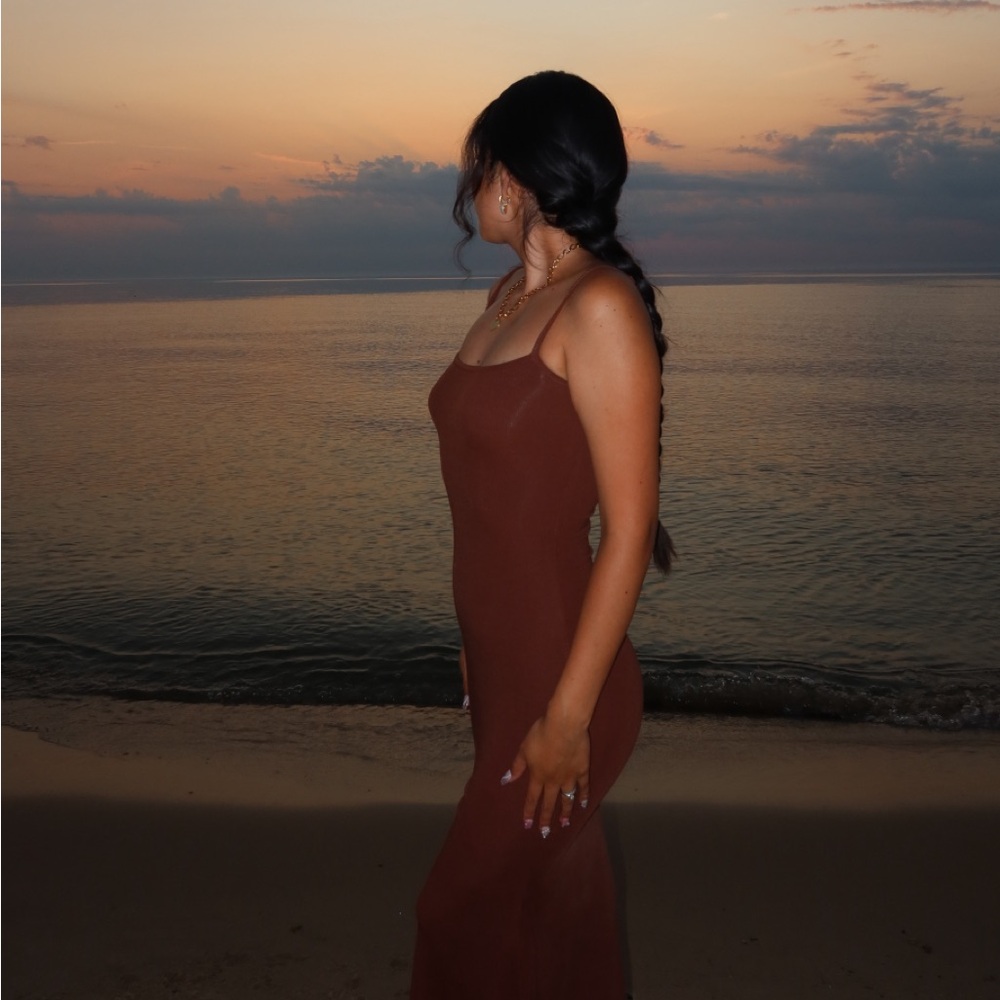 Elegant Brown Sleeveless Dress